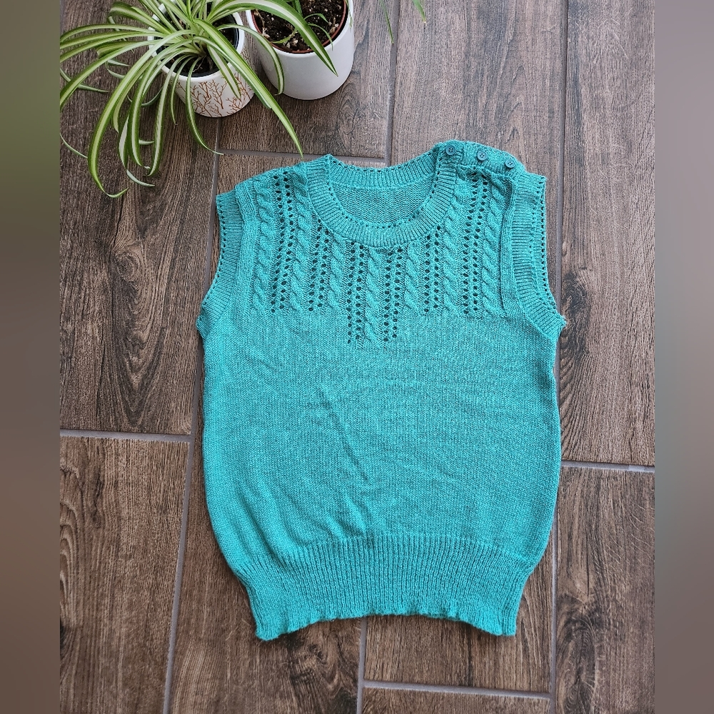 Vintage knit button detail vest top in turquoise
